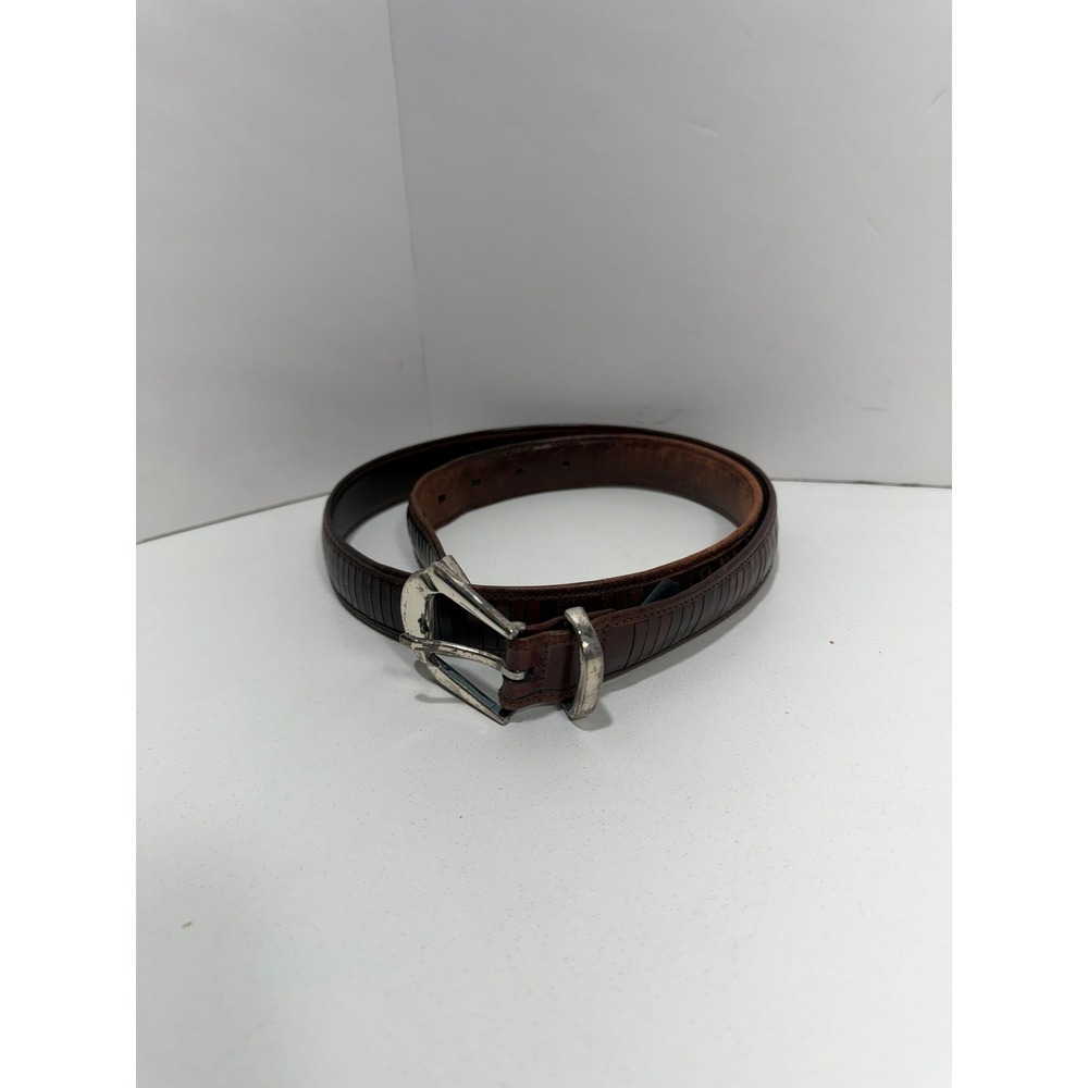 Mezlan Mens Brown Paneled Leather Belt Made in Spain Silver Buckle Size 36 3109